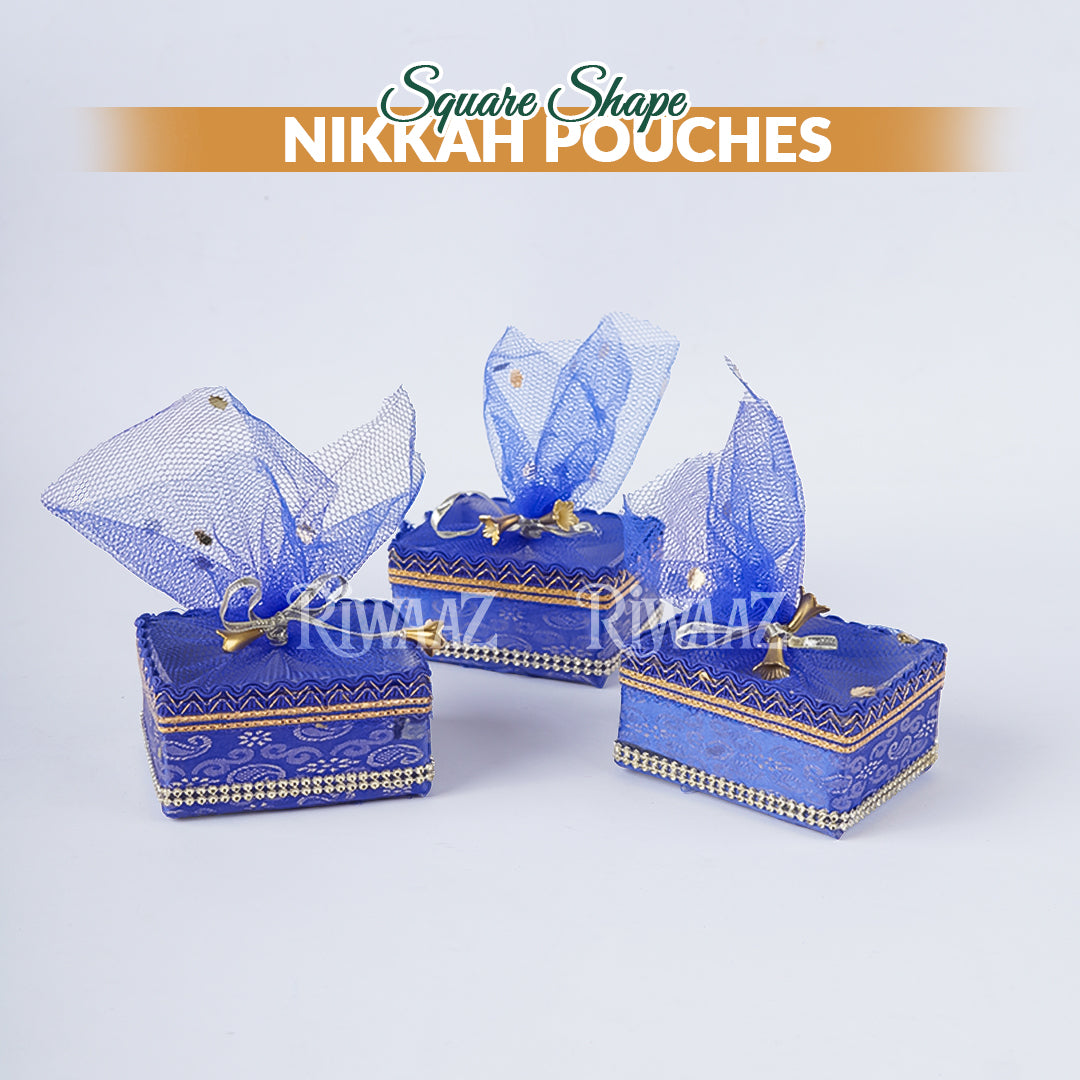 Multi Color Square Shaped Fabric Nikkah Pouches For Nikkah Wedding Pouches, Gift Pouches Celebration, Wedding and Occasions
