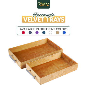 2 pcs Beige Velvet Wedding Gift Tray Set – Bridal Platter for Pakistani & Indian Shaadi Decor