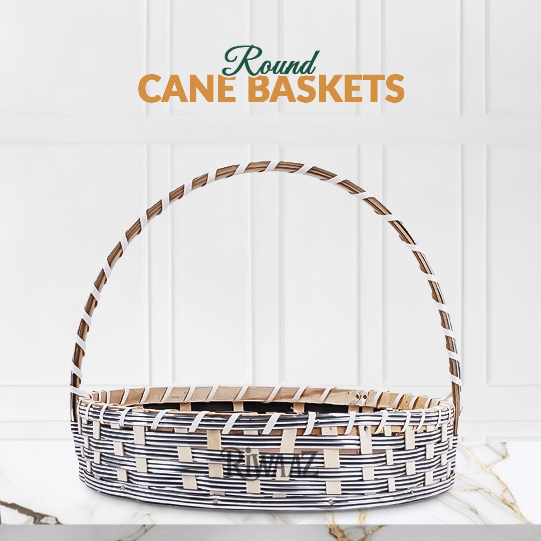 Set of 5 - Round Silver Cane Basket for Gifting, wedding decoration