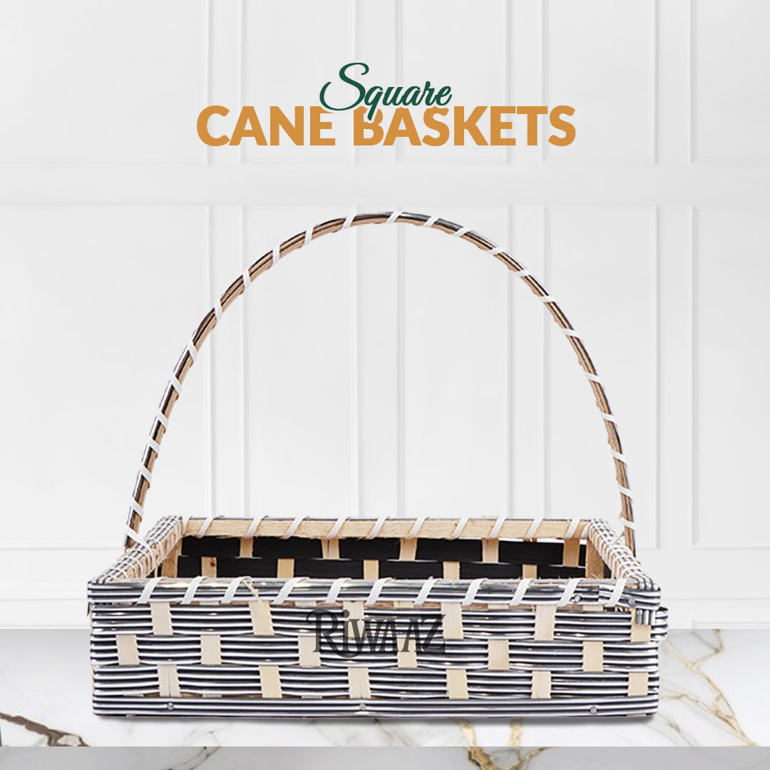 Set of 5 - Silver Square Cane Basket for Gifting, wedding decoration