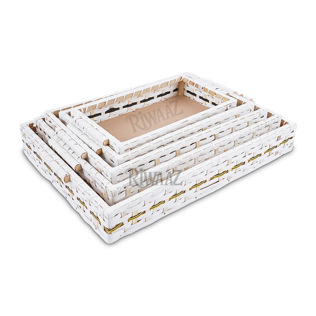 Set of 5 - White Rectangle Cane Trays for gifting