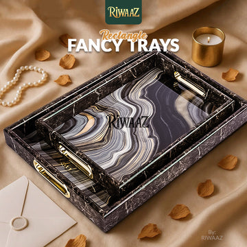 Set of 2 - Black Marble Texture Trays