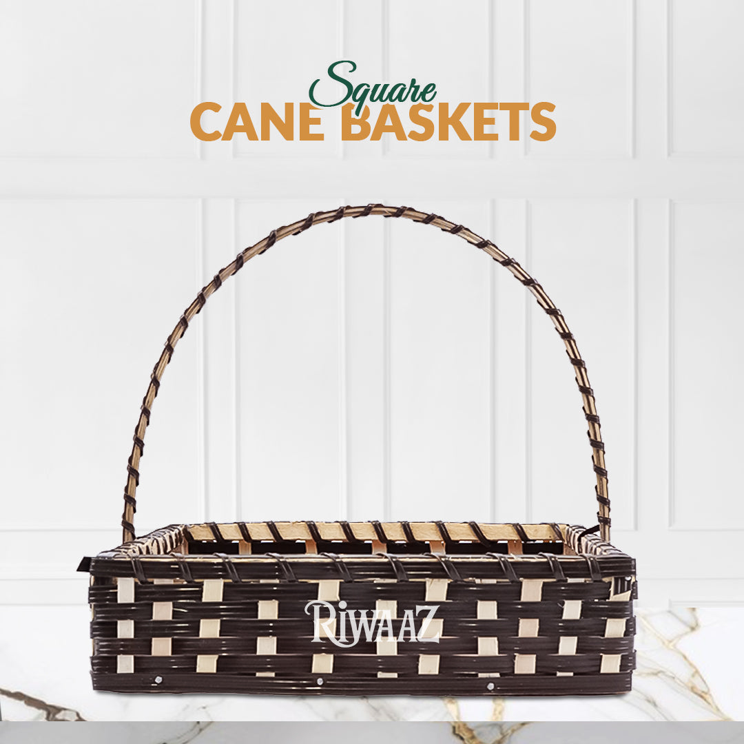 Set of 5 - Brown Square Cane Basket for Gifting, wedding decoration