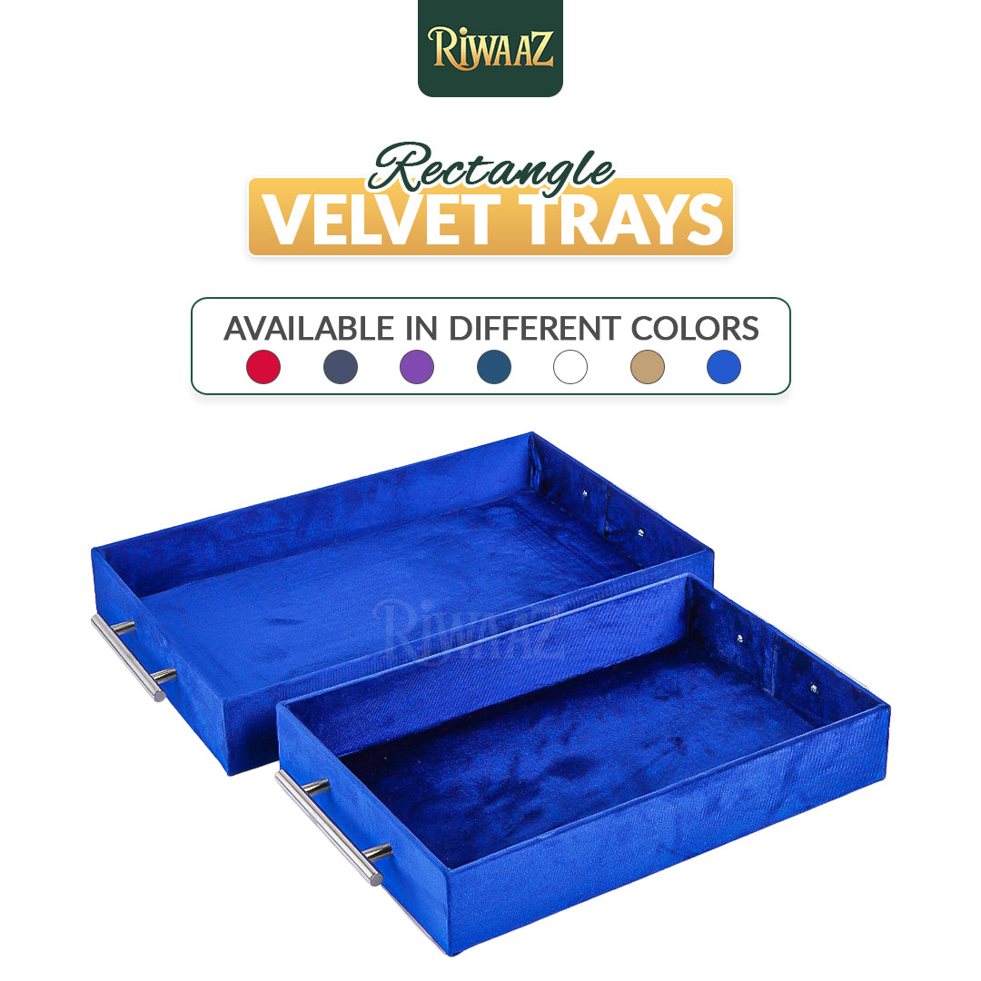 2 pcs Dark Blue Velvet Wedding Gift Tray Set – Bridal Platter for Pakistani & Indian Shaadi Decor