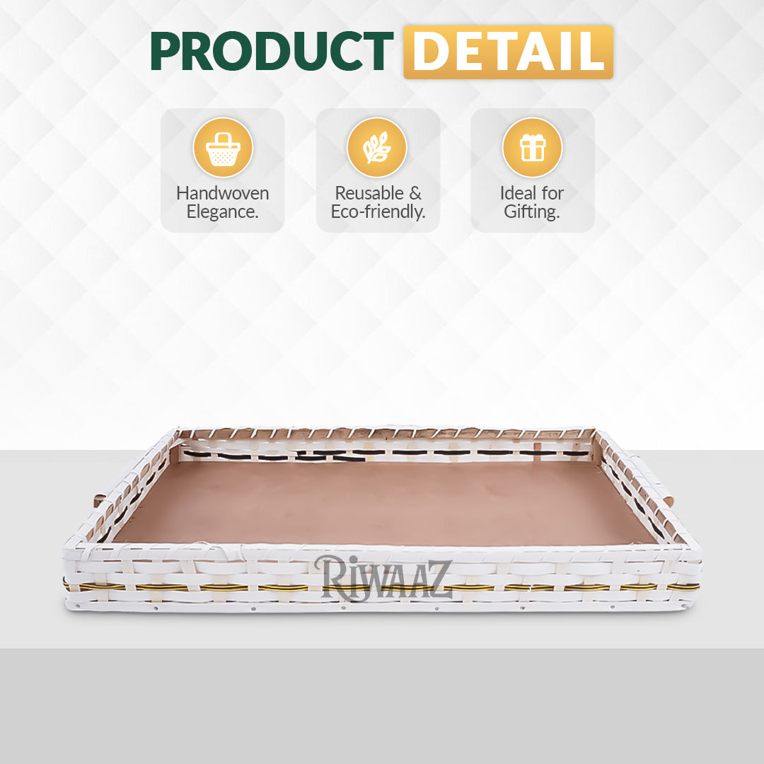Set of 3 - White Rectangle Cane Trays