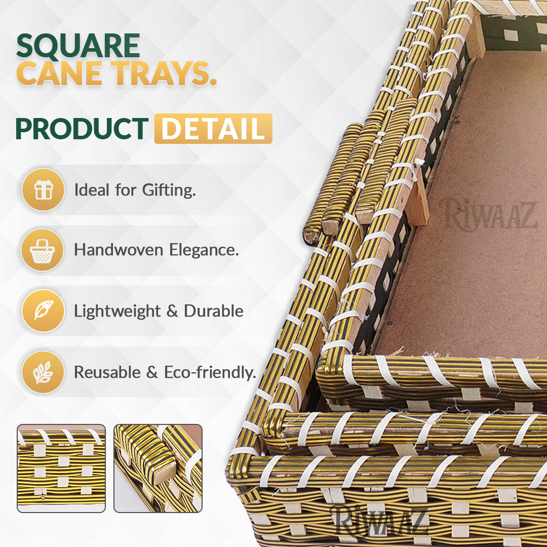 Set of 3 - Gold Rectangle Cane Trays