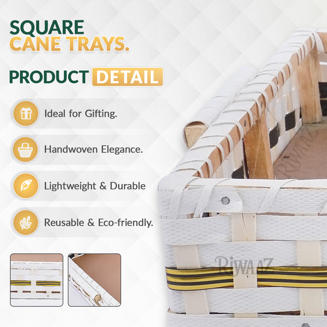 Set of 5 - White Rectangle Cane Trays for gifting