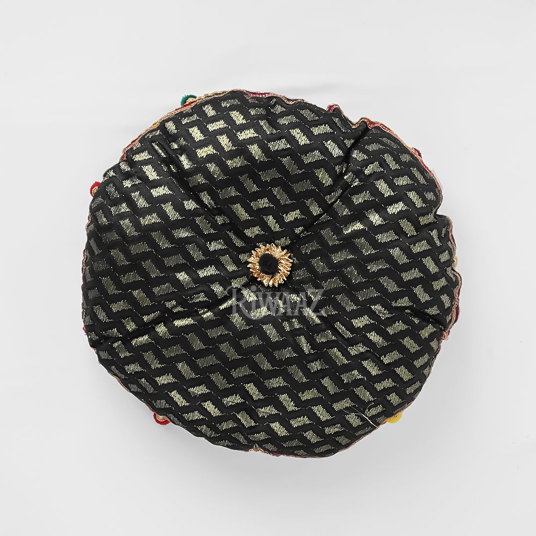 Round Jamawar Fabric Pillow, Cusion Perfect For Traditional Wedding Decor Including Mehndi, Nikkah, Maiyun, Vivah, and Cultural Celebrate