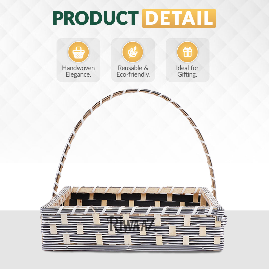 Set of 5 - Silver Square Cane Basket for Gifting, wedding decoration