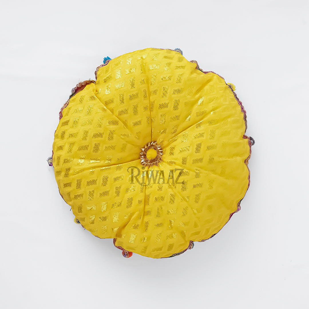 Round Jamawar Fabric Pillow, Cusion Perfect For Traditional Wedding Decor Including Mehndi, Nikkah, Maiyun, Vivah, and Cultural Celebrate