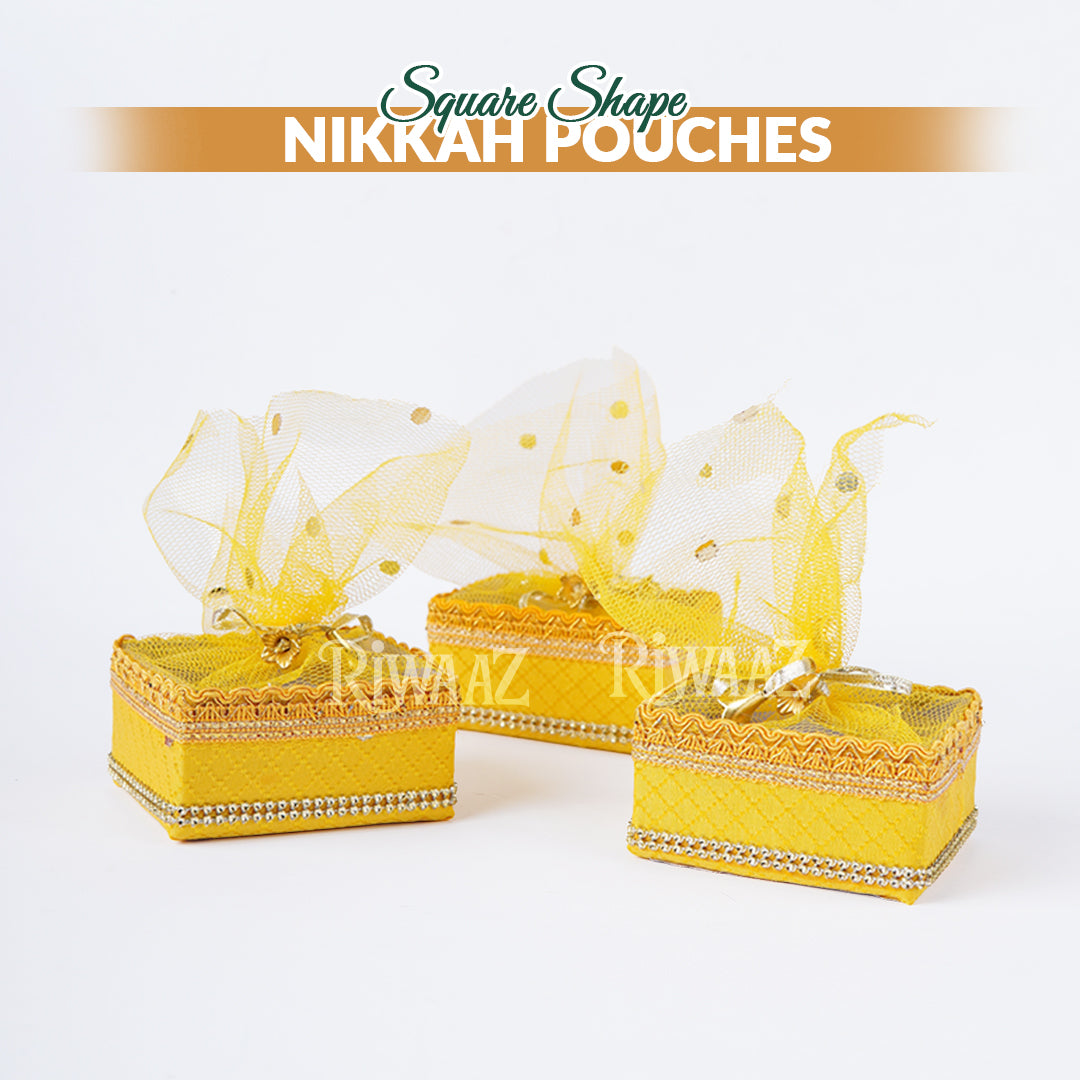 Multi Color Square Shaped Fabric Nikkah Pouches For Nikkah Wedding Pouches, Gift Pouches Celebration, Wedding and Occasions