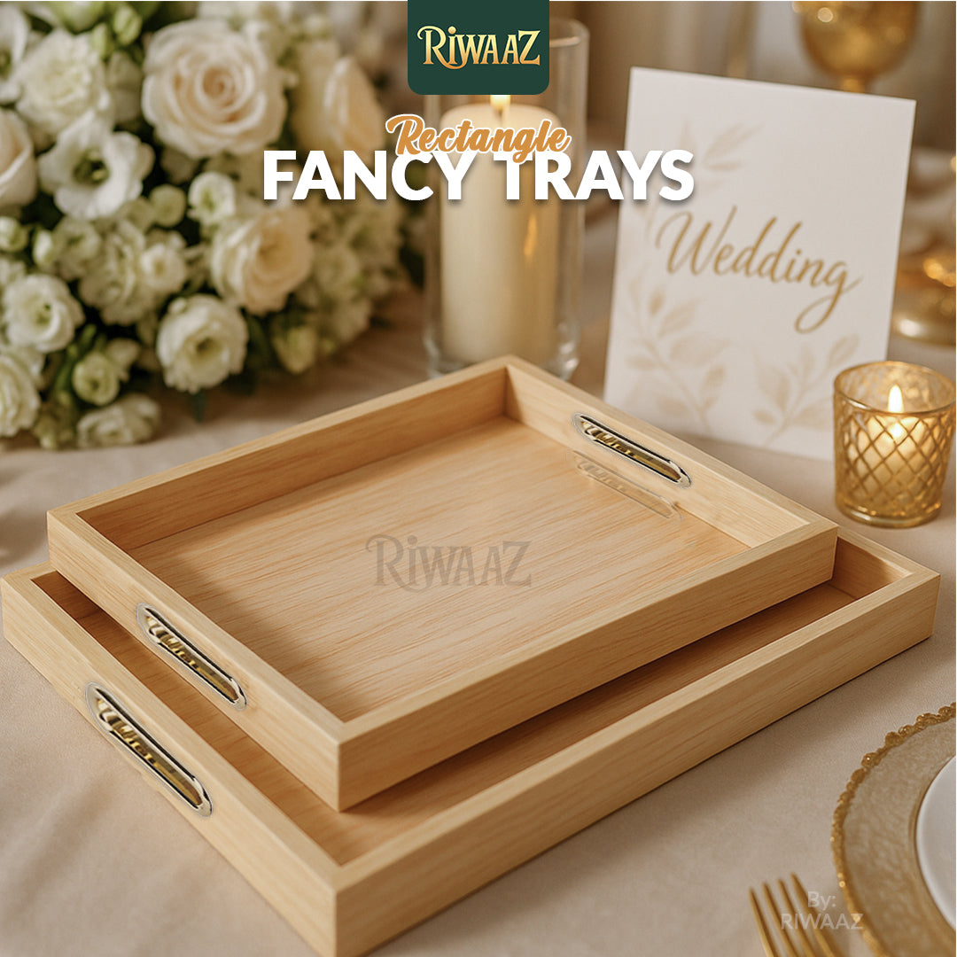 Set of 2 - Wooden Texture Trays