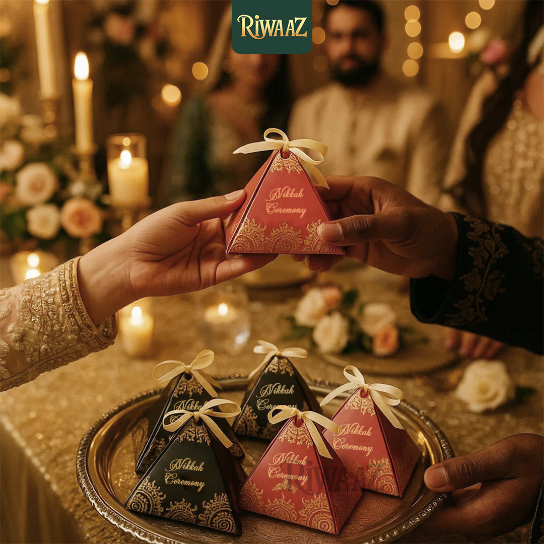 Qubool Hai & Nikkah Mubarak Pyramid Wedding Favor Box | Mehndi, Engagement, Nikkah Mubarak Gift Box | Pakistani Indian Decoration