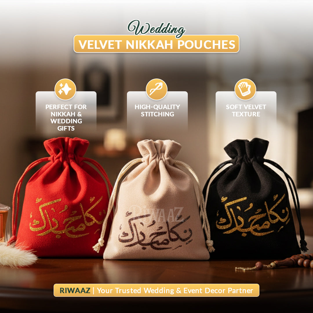 Pack of 50 / 100 - Velvet Nikkah Mubarak Favor Pouches – Wedding Favour Bags