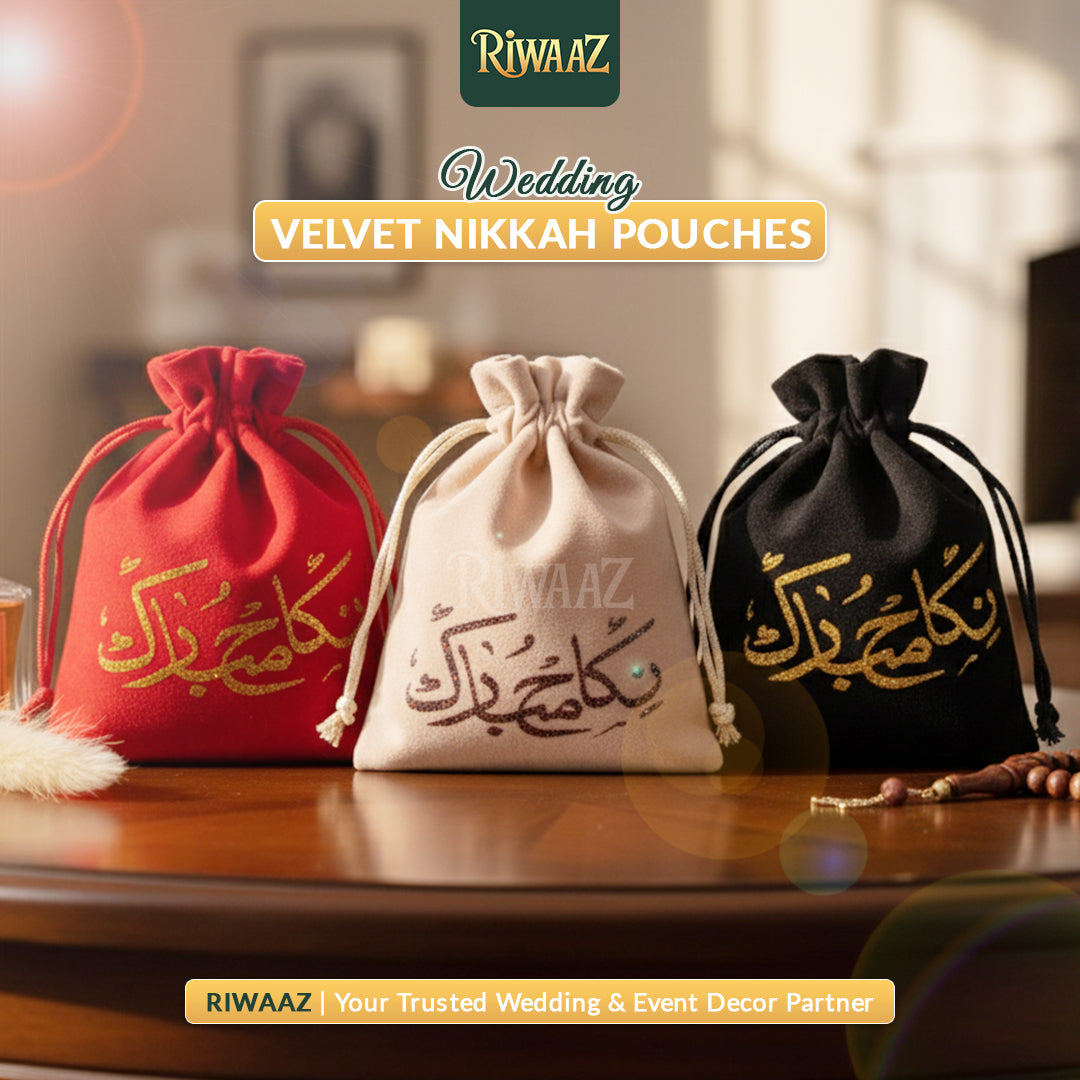 Pack of 50 / 100 - Velvet Nikkah Mubarak Favor Pouches – Wedding Favour Bags