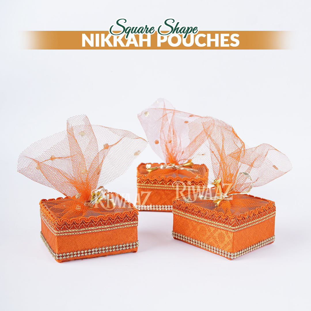 Multi Color Square Shaped Fabric Nikkah Pouches For Nikkah Wedding Pouches, Gift Pouches Celebration, Wedding and Occasions