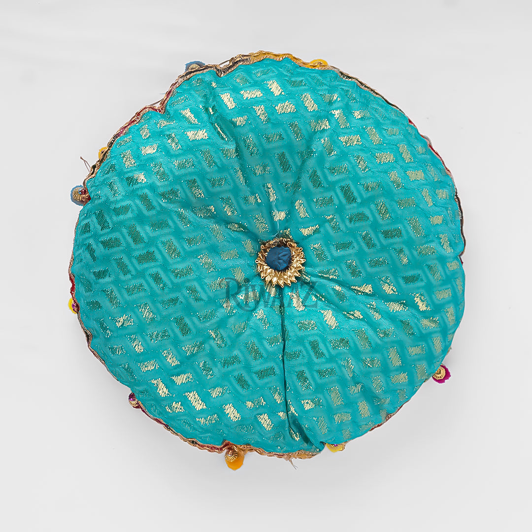 Round Jamawar Fabric Pillow, Cusion Perfect For Traditional Wedding Decor Including Mehndi, Nikkah, Maiyun, Vivah, and Cultural Celebrate