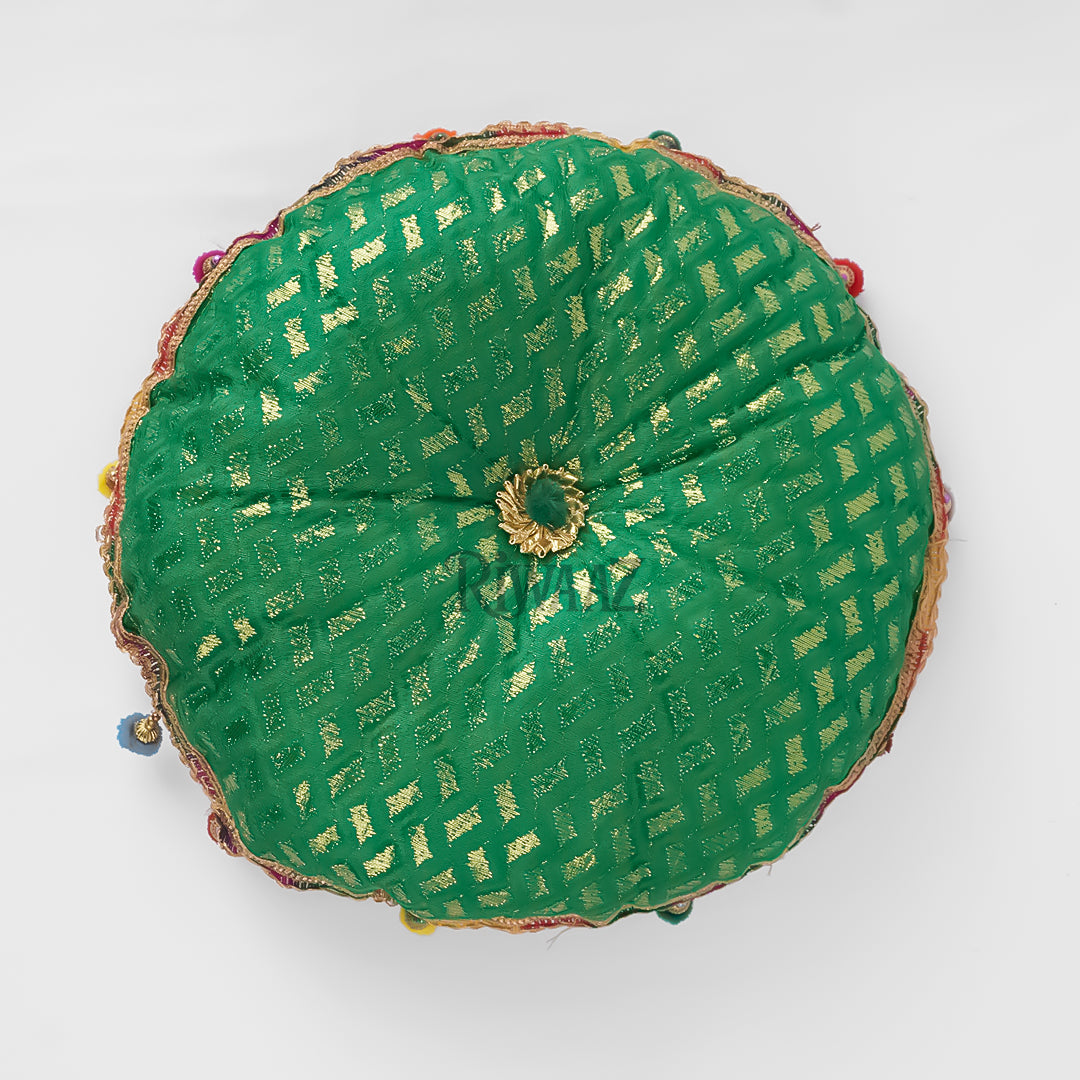 Round Jamawar Fabric Pillow, Cusion Perfect For Traditional Wedding Decor Including Mehndi, Nikkah, Maiyun, Vivah, and Cultural Celebrate