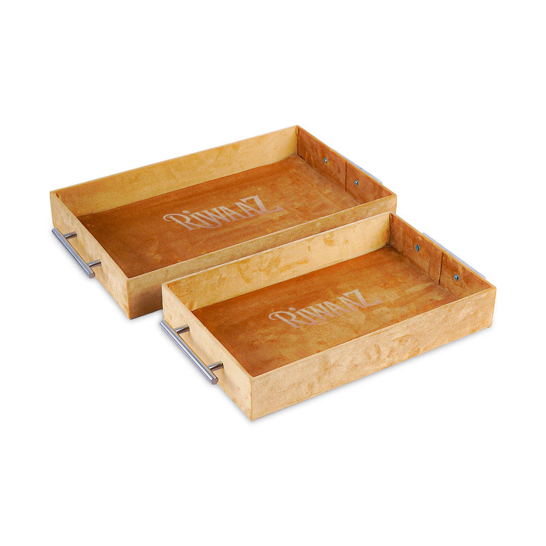 2 pcs Beige Velvet Wedding Gift Tray Set – Bridal Platter for Pakistani & Indian Shaadi Decor