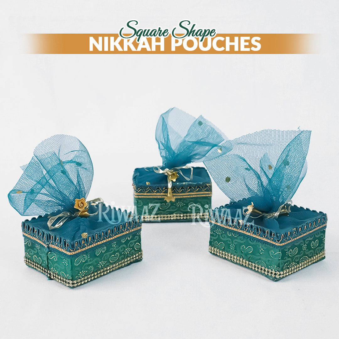 Multi Color Square Shaped Fabric Nikkah Pouches For Nikkah Wedding Pouches, Gift Pouches Celebration, Wedding and Occasions