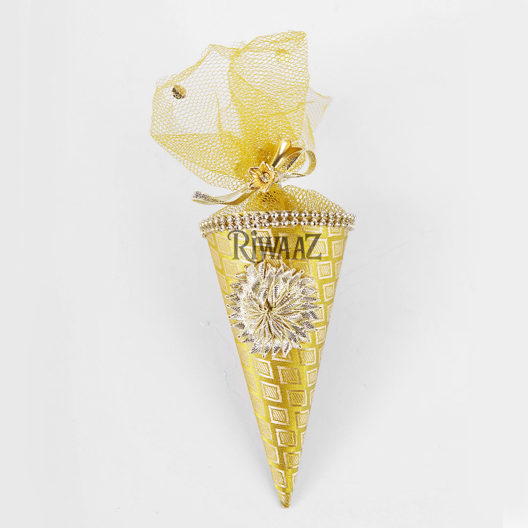 Cone Shape Nikkah Pouches – Pack of 10 | 5-Inch Vibrant Fabric Gift Bags for Nikkah, Mehndi & Wedding Favors