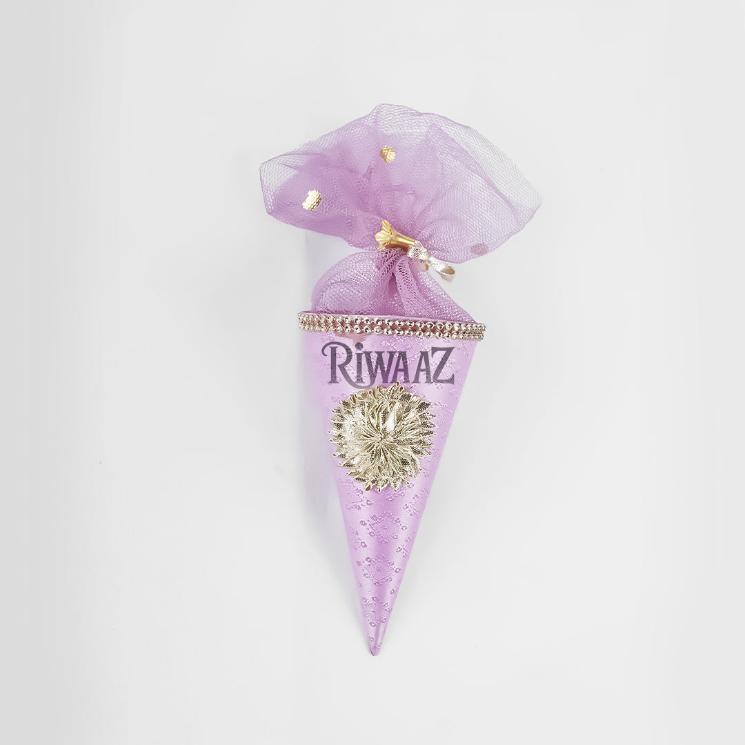 Cone Shape Nikkah Pouches – Pack of 10 | 5-Inch Vibrant Fabric Gift Bags for Nikkah, Mehndi & Wedding Favors