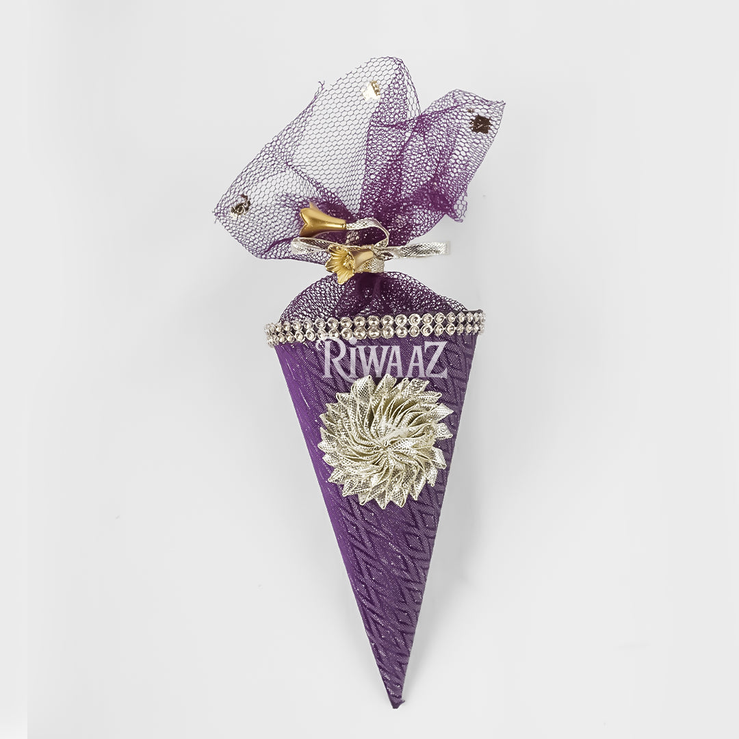 Cone Shape Nikkah Pouches – Pack of 10 | 5-Inch Vibrant Fabric Gift Bags for Nikkah, Mehndi & Wedding Favors