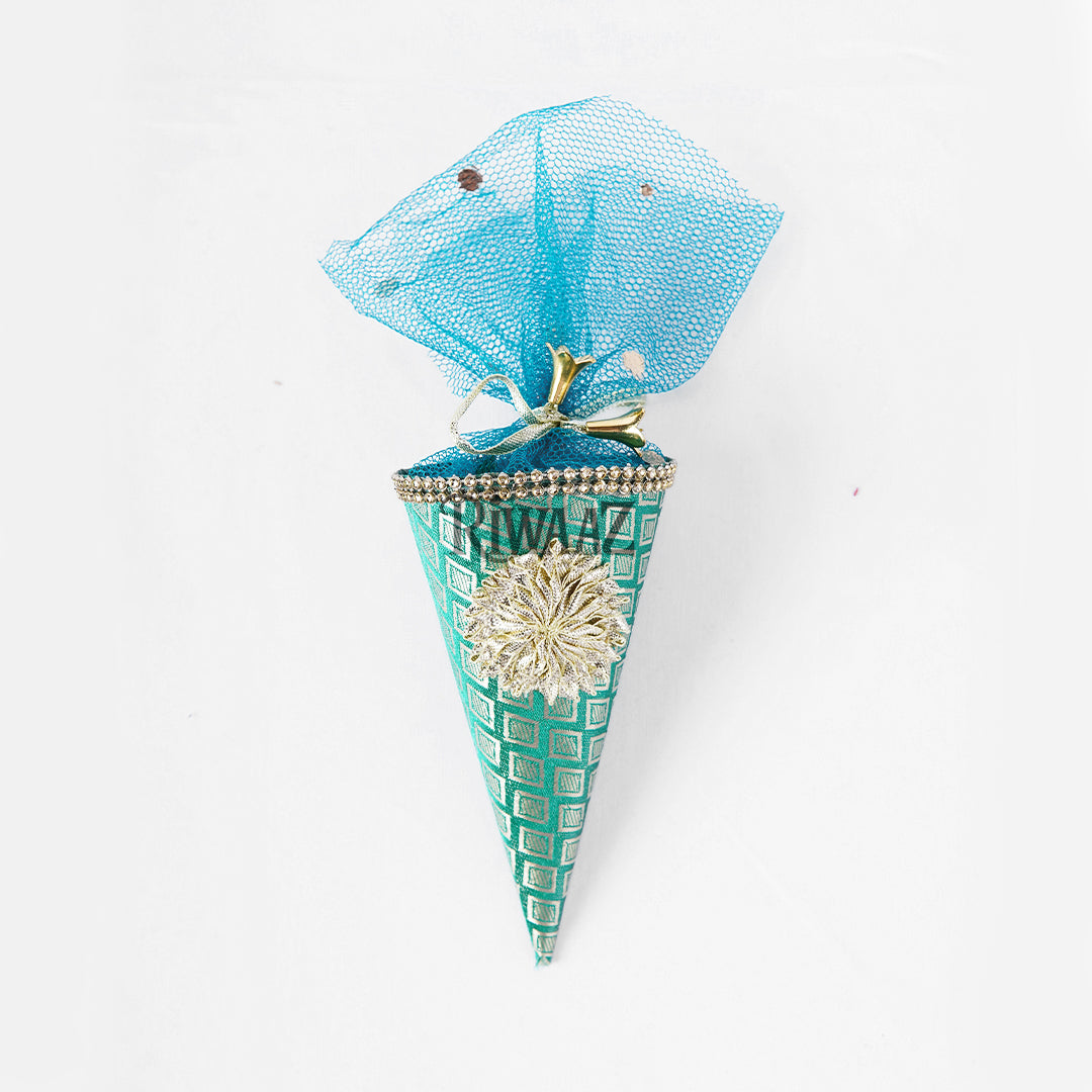 Cone Shape Nikkah Pouches – Pack of 10 | 5-Inch Vibrant Fabric Gift Bags for Nikkah, Mehndi & Wedding Favors
