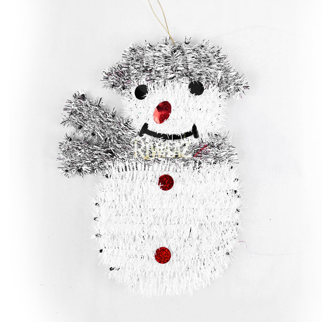 Tinsel Snowman Christmas Decoration – Festive Wall Hanging Holiday Ornament in Red, Gold, or White