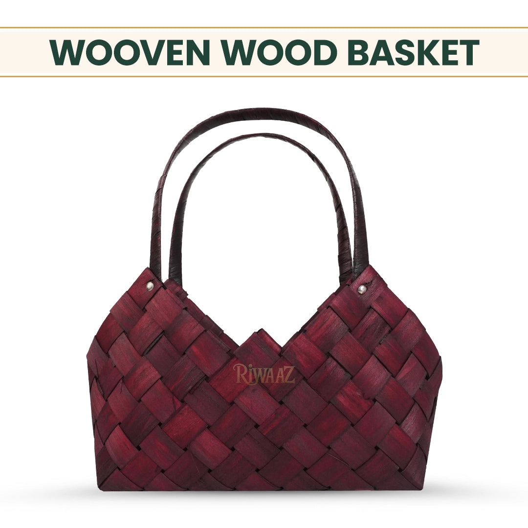 Set of 3  - Brown Woven Wood Baskets
