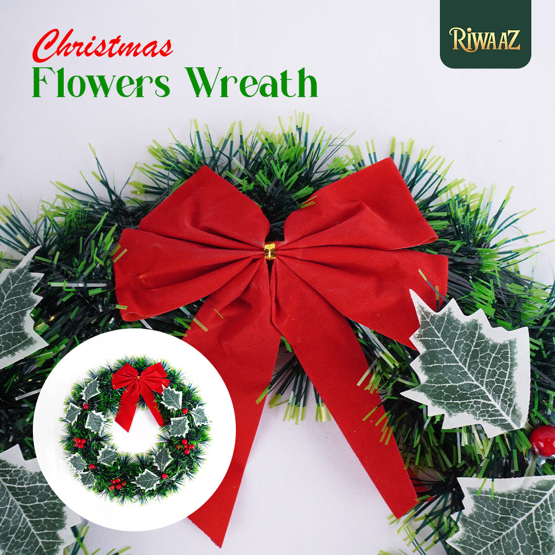 Christmas Flower Wreath – Festive Holiday Floral Wreath with Greenery & Blooms