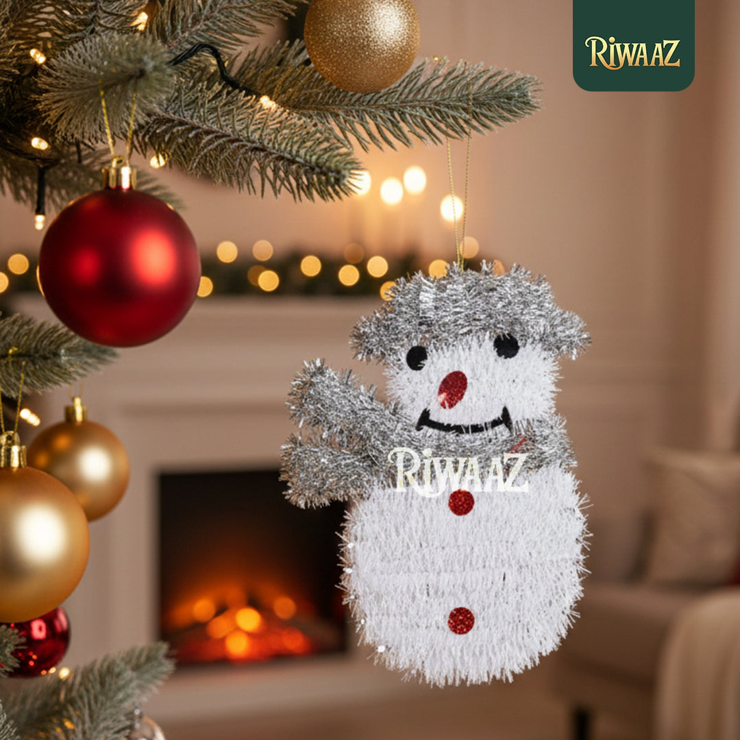 Tinsel Snowman Christmas Decoration – Festive Wall Hanging Holiday Ornament in Red, Gold, or White