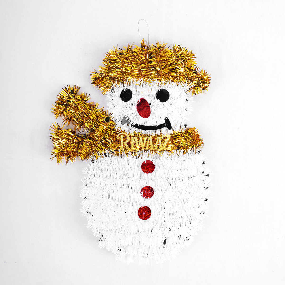 Tinsel Snowman Christmas Decoration – Festive Wall Hanging Holiday Ornament in Red, Gold, or White