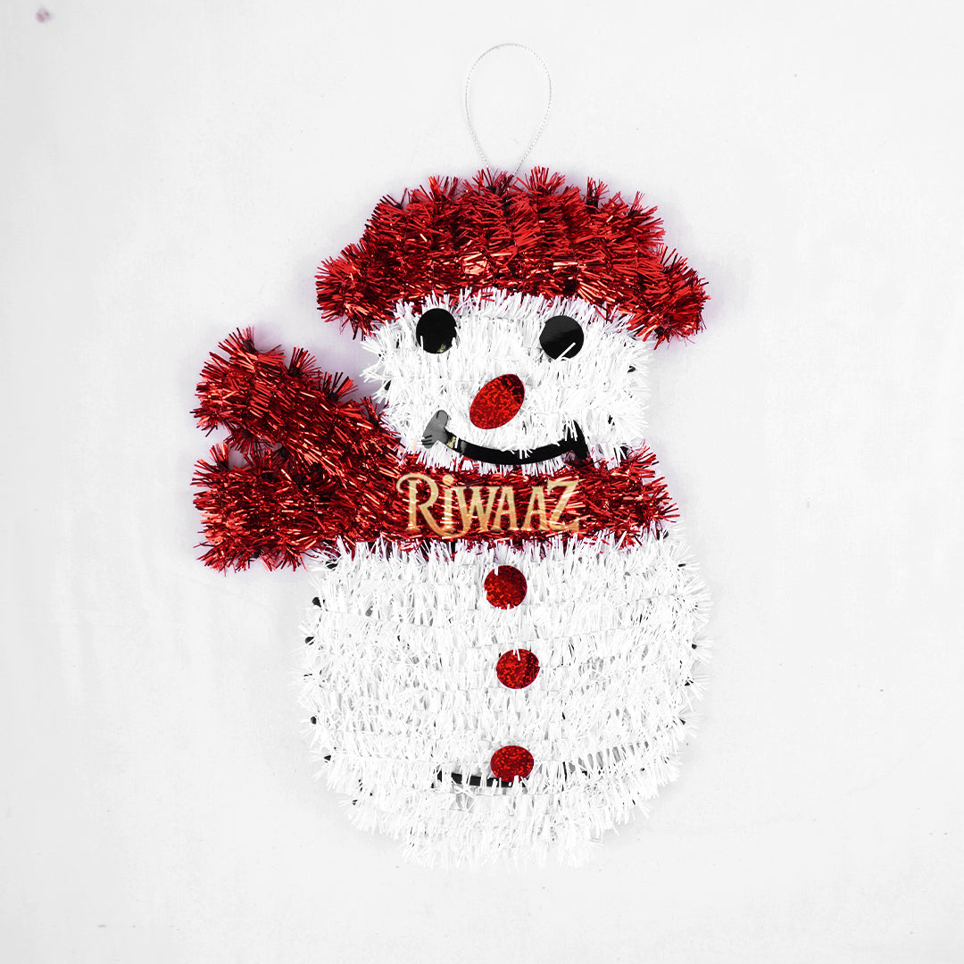 Tinsel Snowman Christmas Decoration – Festive Wall Hanging Holiday Ornament in Red, Gold, or White