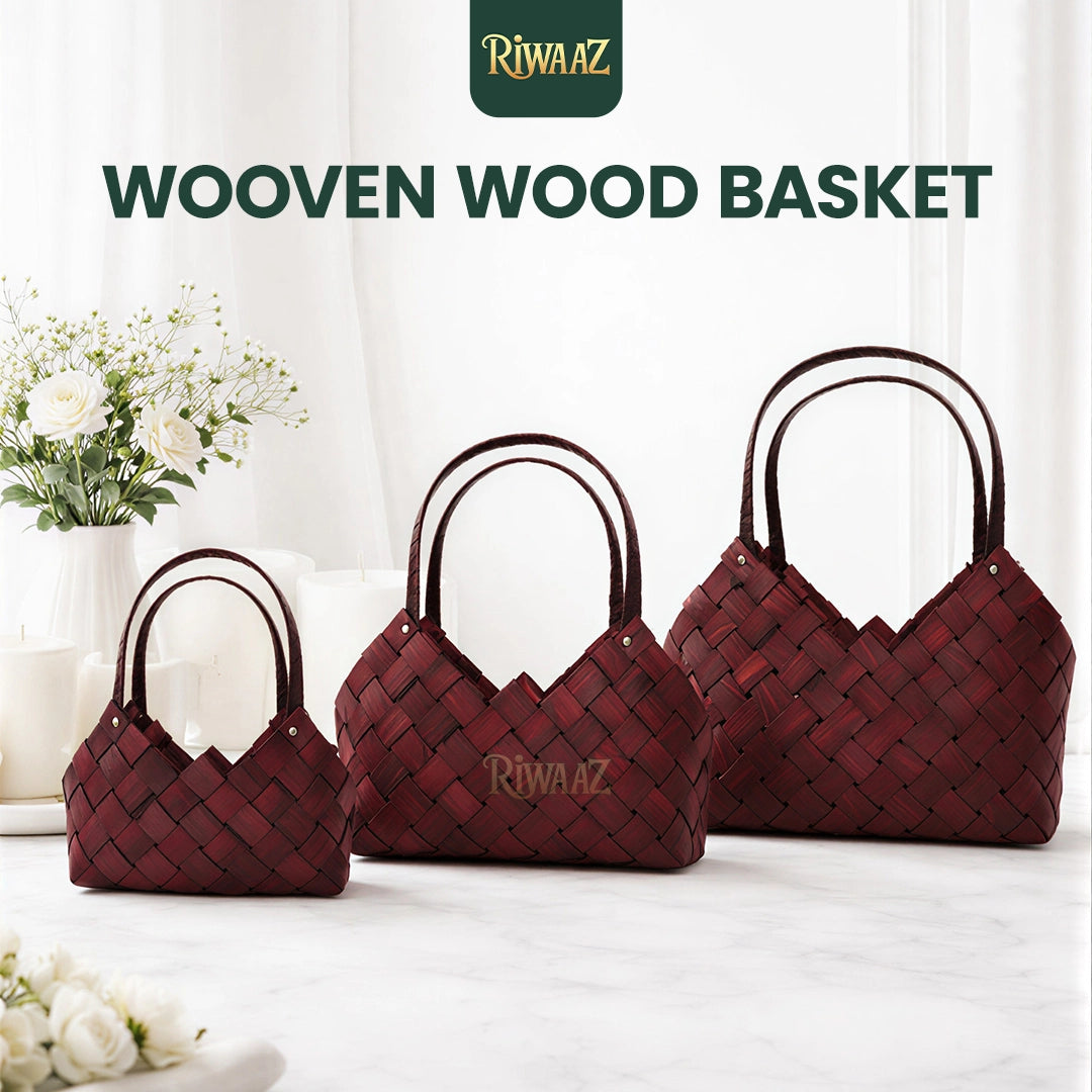 Set of 3  - Brown Woven Wood Baskets