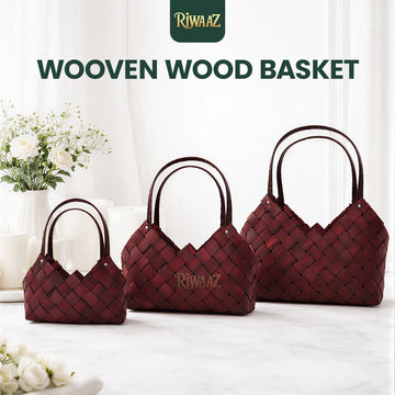 Set of 3  - Brown Woven Wood Baskets