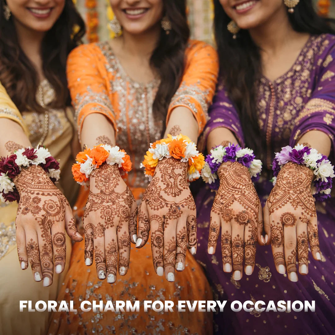 Artificial Floral Hand Bangles for Mehndi, Haldi, Wedding | Flower Jewelry for Traditional Events
