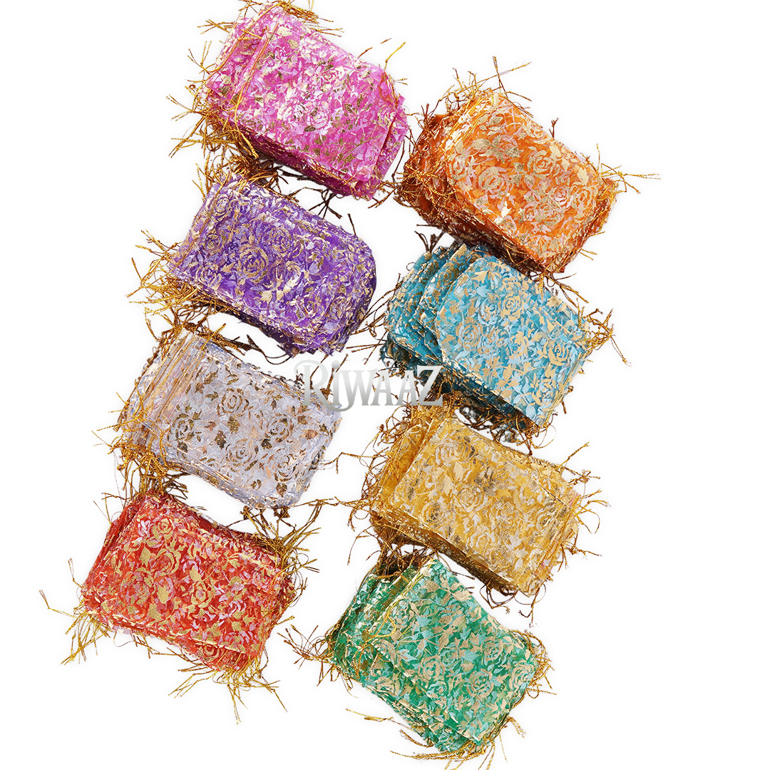 50 Pcs Multi Color Organza Fabric Nikkah Pouches For Nikkah Wedding Pouches – Elegant Gift Bags Celebration Vivah Wedding and Occasions