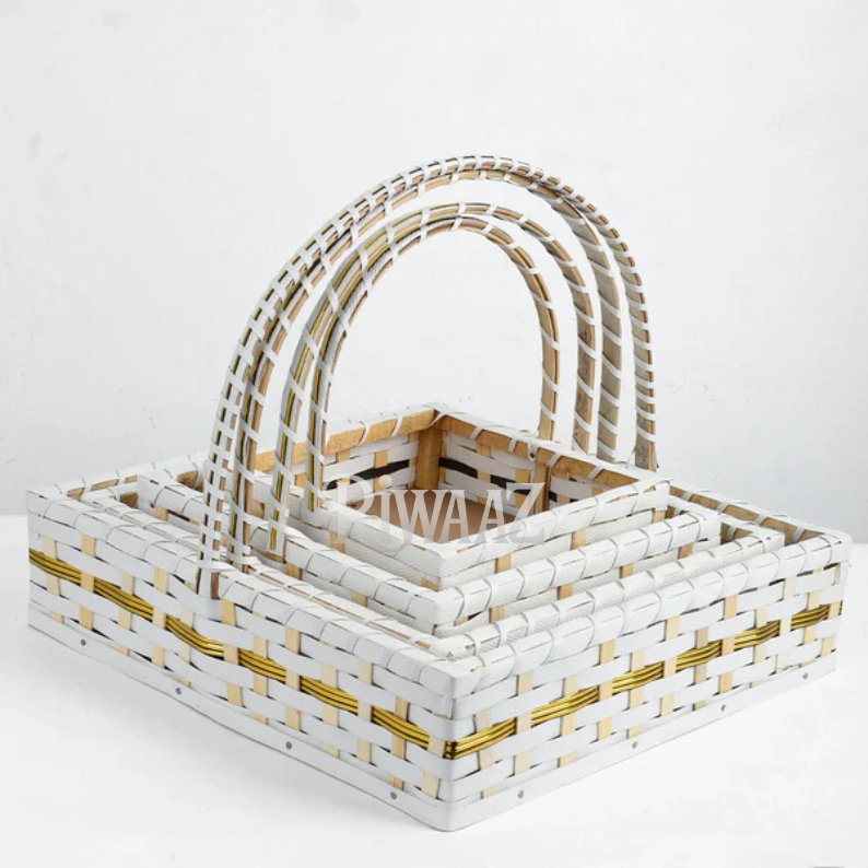 Set of 5 - White Cane Baskets