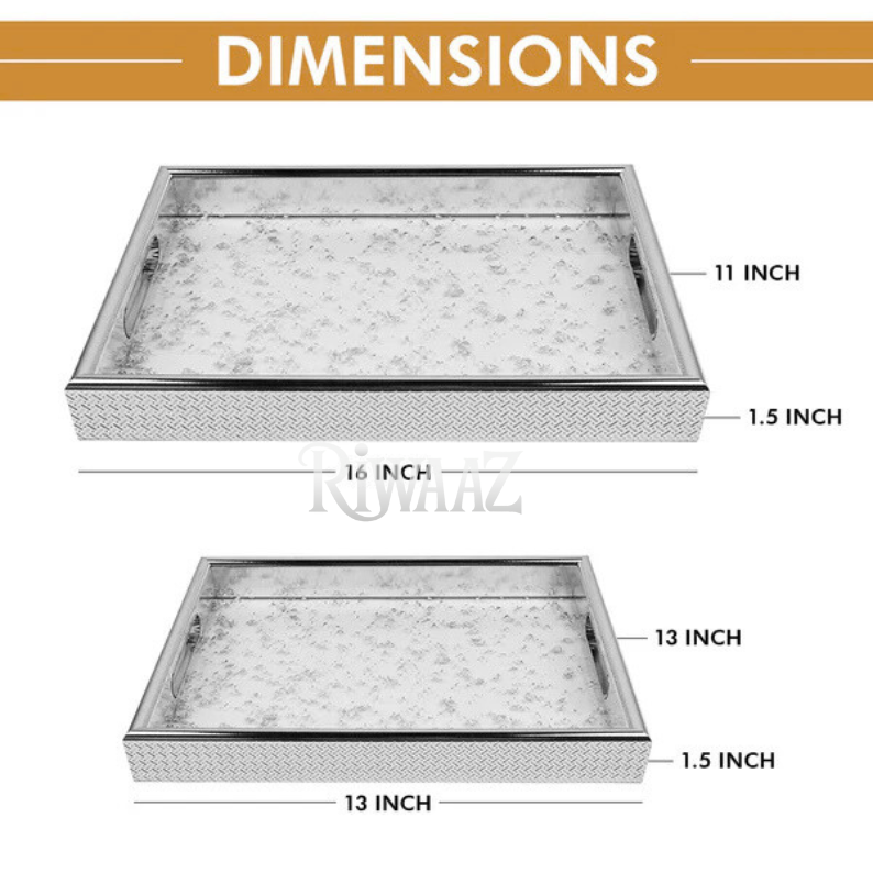 Set of 2 - Silver Marble Trays
