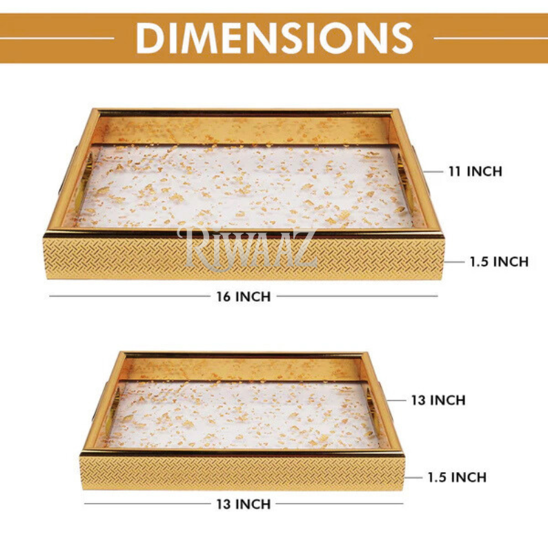 Set of 2 - Golden Marble Trays