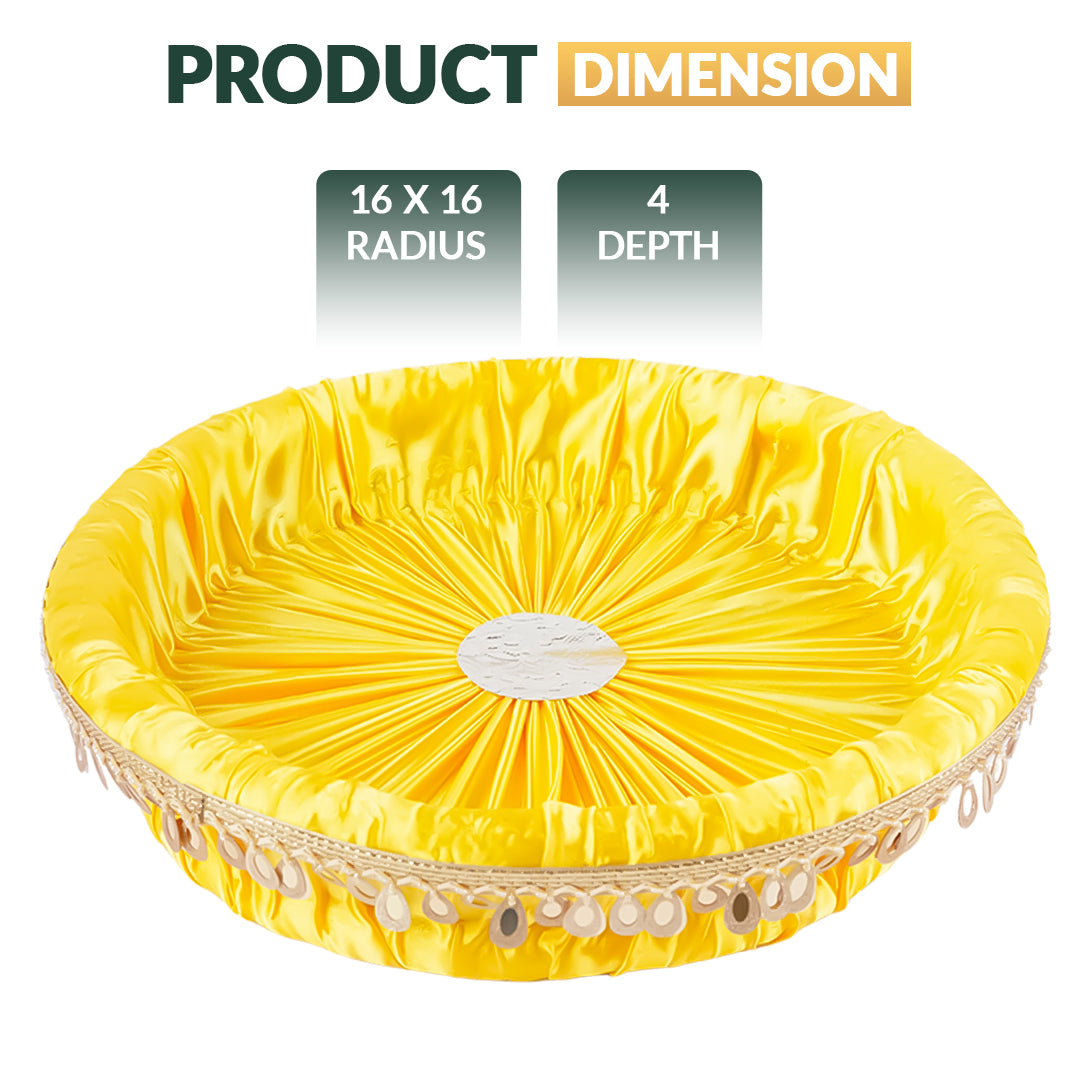 1 Pc- Multi Color Glamorous Round Shaped Satin Basket for Gifting and Celebrating - Ideal For Maiyun, Mendhi Shadi Vivah Weddings and Festivities