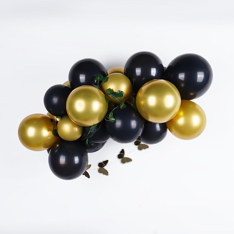 Black and Gold Balloon Arch Kit with Butterflies & Leaves | Birthday, Baby Shower, Graduation Party Decor