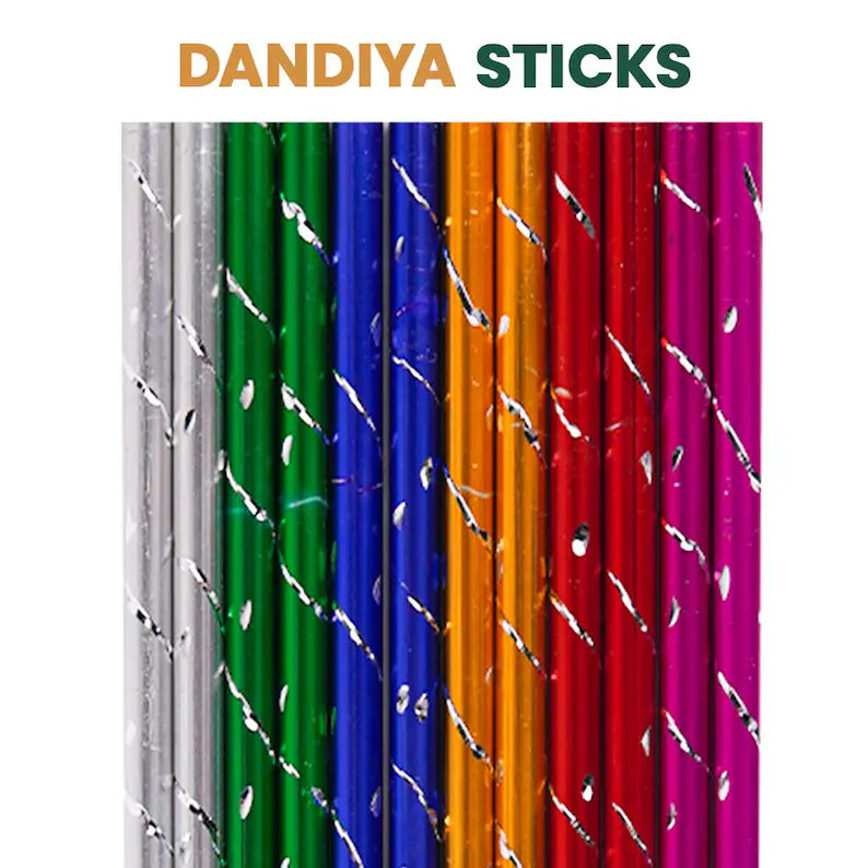 12-Piece Metal Dandiya Sticks Set for Mehndi, Mayoun event