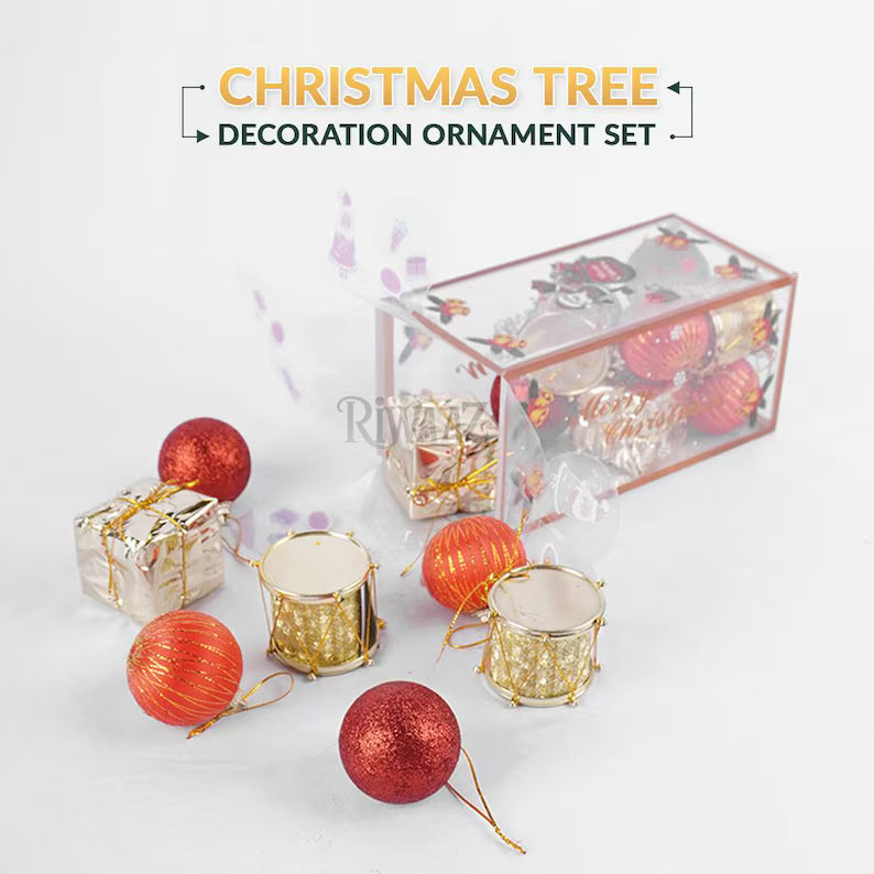 Christmas Tree Ornaments Set – Drums, Gift Boxes, Glitter Balls