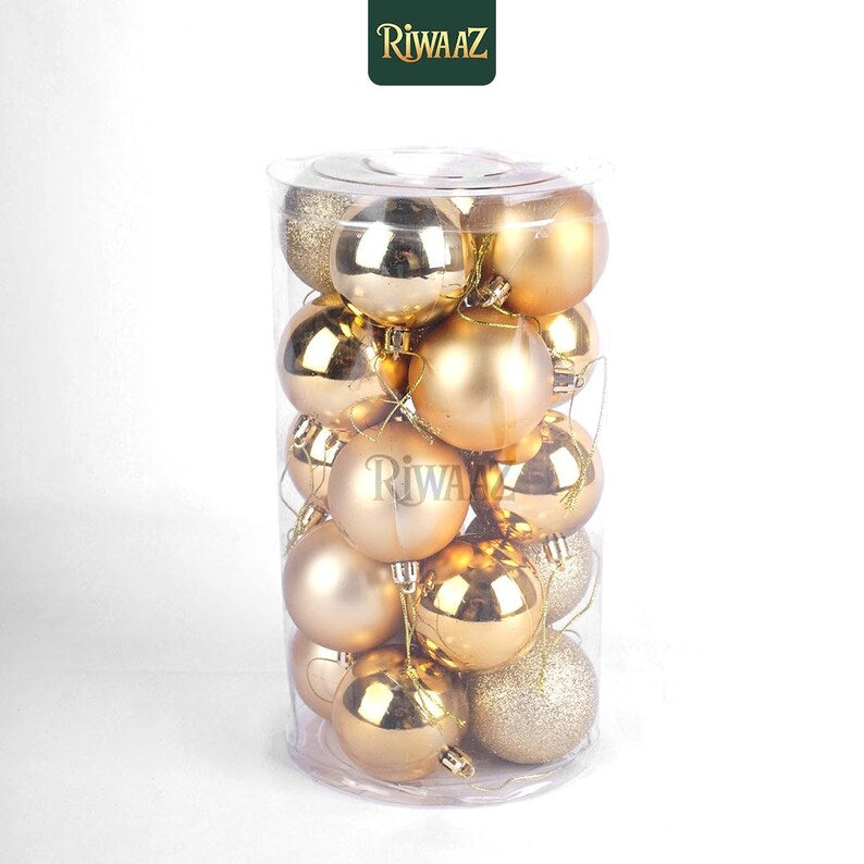 Gold and Rose Christmas Ball Ornament Set – Shiny and Glitter Baubles