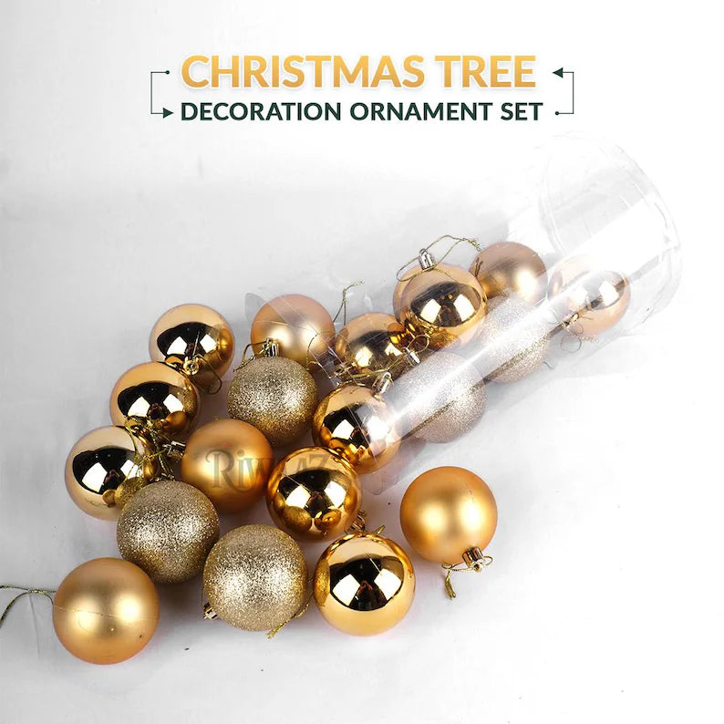 Gold and Rose Christmas Ball Ornament Set – Shiny and Glitter Baubles