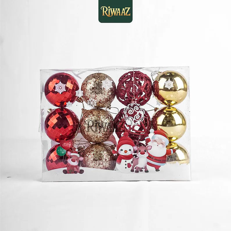 Red and Gold Christmas Ornament Set – Baubles, Pine Cones and Gift Boxes