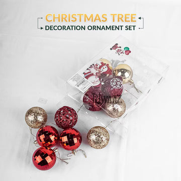 Red and Gold Christmas Ornament Set – Baubles, Pine Cones and Gift Boxes