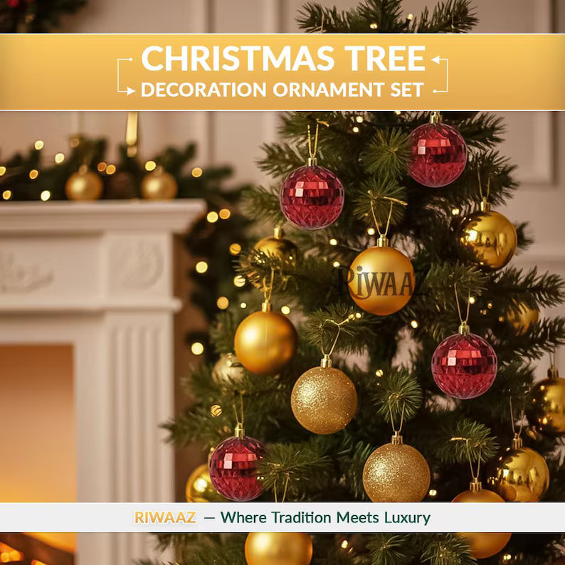 Red and Gold Christmas Ornament Set – Baubles, Pine Cones and Gift Boxes